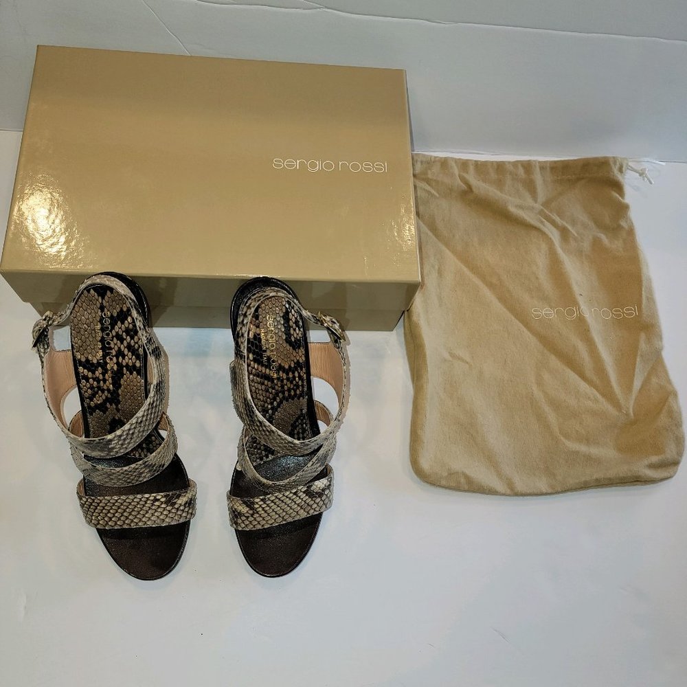 Vintage Sergio Rossi Python Wedge Sandals, 4" Heel